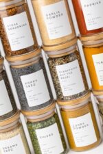 Empty Spice Jars with Label Pack (12x Bamboo Lid Glass Jar). Small 6oz Spice Storage Bottles with 112 Printed Stickers and 48 Writable Pantry Labels for Seasoning Containers - Image 2