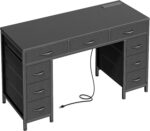 PRAISUN 47 Inch Office Desk with Outlets, Computer Desk with 9 Fabric Drawers, Writing Gaming Work Study Desk for Bedroom, Living Room, Home Office, Large Storage, Black - Image 2