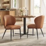 VASAGLE EKHO Collection - Dining Chairs Set of 2, Upholstered Kitchen Chairs, Comfortable Seat, Synthetic Leather with Stitching, Mid-Century Modern, Easy Assembly, Living Room Lounge, Caramel Brown - Image 2