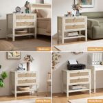 SICOTAS Night Stands Set of 2 for Bedroom, Large Bedside Tables with Drawer & Open Shelf, Wide Boho Rattan Nightstand Set Narrow Side Table for Master Bedroom - Image 8