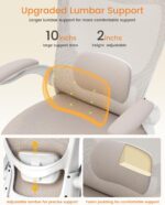 Office Chair, Ergonomic Desk Chair with Adjustable Lumbar Support and Flip up Armrest, Breathable Mesh Computer Chair for Home Office, Khaki - Image 5
