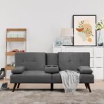 Shintenchi Futon Sofa Bed, Convertible Couch Beds Loveseat, Modern Recliner Sleeper, Small Lazy Set for Living Room, Office, Apartment, Dark Gray - Image 3