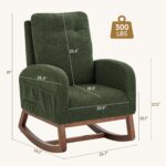 Rocking Chair Nursery, Nursery Rocking Chairs with Side Pocket, Teddy Fabric Glider Rocker Nursing Chair with High Back for Living Room, Bedroom, Green - Image 3