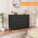 Furnulem Bedroom Dresser 55”Long TV Stand Entertainment Center Dresser & Chests of Drawers,10 Storage Fabric Drawer Dressers,Sturdy Metal Frame Tall Dresser for Living Room, Entryway,Black Oak - Image 5