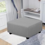 Easy-Going Stretch Square Ottoman Cover 40x40x15 inch Folding Storage Stool Furniture Protector Soft Rectangle slipcover with Elastic Bottom Light Grey - Image 3