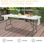 Set of 2 Folding Table 6 FT Lightweight Camping Table Portable Plastic Rectangular Outdoor Dining Table Steel Legs Fold-in-Half with Carrying Handle for Indoor,Picnic,Party,Wedding,Events(White) - Image 7