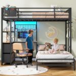 DICTAC Bunk Bed with L-Shaped Desk,5 Storage Drawers and 2 Shelves Metal Twin XL Over Twin Bunk Bed with LED Lights and Charging Station,bunk Beds with Safety Guardrail & Ladder,Space-Saving,Black - Image 4