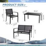 Vongrasig 4 Pieces Patio Furniture Sets,Outdoor Patio Conversation Sets with Glass Coffee Table, Small Porch Balcony Furniture, Patio Table and Chairs Set for Garden, Backyard (Black) - Image 8