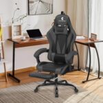 Gaming Chair with Linkage Armrest & Footrest, High Back Video Gaming Chair, Black/Grey - Image 3