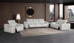 BlackJack Furniture Venice Top Grain Italian Leather 6 Power Recliner Seaters 3 Piece Sofa Set with Adjustable Headrests Modern Seating Sofa, Loveseat and Chair for Living Room Lounge, Light Grey - Image 2