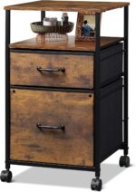 DEVAISE 2 Drawer Mobile File Cabinet, Rolling Printer Stand with Open Storage Shelf, Fabric Vertical Filing Cabinet fits A4 or Letter Size for Home Office, Rustic Brown Wood Grain Print - Image 2