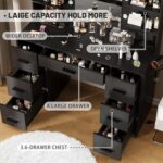 Furmax Vanity Desk with Mirror, LED Lights and Power Outlet Makeup Vanity Table with 7 Drawers and 6 Storage Shelves Dressing Table for Bedroom Dressing Room (Black) - Image 6