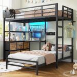 DICTAC Bunk Bed with L-Shaped Desk,5 Storage Drawers and 2 Shelves Metal Twin XL Over Twin Bunk Bed with LED Lights and Charging Station,bunk Beds with Safety Guardrail & Ladder,Space-Saving,Black - Image 2