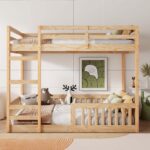 Bellemave Full Over Full Bunk Bed with Ladders Wood Bunk Beds with Full-Length Guardrails Floor Bunk Bed Frame for Kids, Boys, Girls, No Spring Box Needed, Natural - Image 4