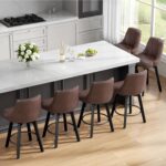 Counter Height Swivel Bar Stool, 24" Upholstered PU Leather Barstools Set of 3, Counter Stool Chair with Back & Solid Wood Legs for Kitchen Island Dining Room (Brown) - Image 9