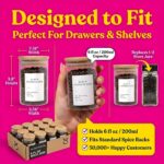 Empty Spice Jars with Label Pack (12x Bamboo Lid Glass Jar). Small 6oz Spice Storage Bottles with 112 Printed Stickers and 48 Writable Pantry Labels for Seasoning Containers - Image 8