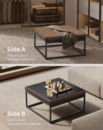 SONGMICS Home LUIZ Collection - Ottoman, Square Coffee Table, Footstool, Reversible Top, Padded Seat, Side Table, Minimalist, Steel Frame, Max. Load 660 lb, for Living Room, Walnut Brown ULOM077K01 - Image 5