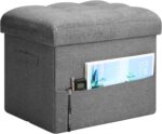 Storage Ottoman with Extra Thick Foam Padded Seat, Foldable Foot Rest Stool with Linen Fabric, 43L Ottoman with Storage Bench for Bedroom Living Room, Holds Up to 300lbs, 17x13x13in, Dark Gray - Image 2