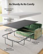 Marsail Pull Out Sofa Bed, Full Size Sleeper Sofa with Memory Foam Mattress, 2 USB Charging Ports & Removable Covers, Chenille Loveseat Couch for Living Room, Apartment, Green - Image 5