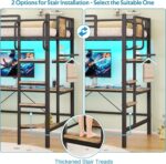 Loft Bed with Desk,Twin Loft bed with Desk & LED Lights and Charging Station,Bunk Bed with Desk & 5 Large Drawer Cabinets and 2 open Shelves,Loft Bed Twin Size with Safety Guard Ladder,Vintage Brown - Image 7