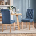 Yaheetech Dining Chairs Set of 4 Fabric Upholstered Dining Room Chairs with Button Tufted High Back and Solid Wood Legs for Kitchen/Living Room/Restaurant, Modern Style, Blue - Image 3