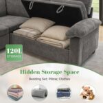 Modular Sectional Sofa with Pull Out Bed Sleeper Sofa L Shaped with Storage, Sectional Couch for Living Room Convertible Sofa Bed with Removable Sofa Cover(5 Seats Grey) - Image 5