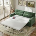Marsail Pull Out Sofa Bed, Full Size Sleeper Sofa with Memory Foam Mattress, 2 USB Charging Ports & Removable Covers, Chenille Loveseat Couch for Living Room, Apartment, Green - Image 3