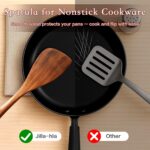 Wooden Spatula Nonstick Turner Acacia Wood, Right Long Handle Flat Frying Spatulas Handmade for Mother Wife Grandma Her Kitchen Gift, Ideal Cookware Utensils for Cooking Eggs, Fish, Pancakes - Image 5