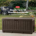 Keter Kentwood 92 Gallon Resin Deck Box-Organization and Storage for Patio Furniture Outdoor Cushions, Throw Pillows, Garden Tools and Pool Floats, Brown - Image 6