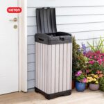 Keter Rockford 38‑Gallon Outdoor Trash Can – Resin Patio Garbage Bin with Locking Lid & Easy‑Clean Drip Tray, Weather‑Resistant Design, Grey - Image 11