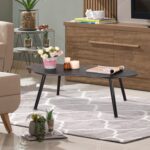 Small Coffee Table Black Cloud Coffee Table for Small Spaces Modern Center Table Unique Irregular Coffee Table with Wood Legs Living Room Mid-Century Sofa Table - Image 5