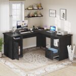 YITAHOME L Shaped Desk with Power Outlets, 60 Inch Computer Desk Corner Desk with File Drawer, Home Office Desk with Monitor Stand & Storage Shelves, L-Shaped Desk with File Cabinet, Dark Black - Image 2