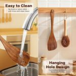 Wooden Spatula Nonstick Turner Acacia Wood, Right Long Handle Flat Frying Spatulas Handmade for Mother Wife Grandma Her Kitchen Gift, Ideal Cookware Utensils for Cooking Eggs, Fish, Pancakes - Image 6