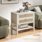 SICOTAS Night Stands Set of 2 for Bedroom, Large Bedside Tables with Drawer & Open Shelf, Wide Boho Rattan Nightstand Set Narrow Side Table for Master Bedroom - Image 6