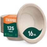 Paper Bowls, 100% Compostable Disposable Soup Bowl [125-Pack] - PFAS-Free - BPI Certified - [16 oz] Heavy Duty, Eco-Friendly, Biodegradable Bagasse Hot Food Plates and Bowls - Natural Brown - Image 2