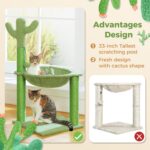 PAWZ Road Cactus Cat Tree, 33 Inchs Cat Tower with Large Soft Hammock and Fully Wrapped Sisal Scratching Post for Indoor Cats - Image 6