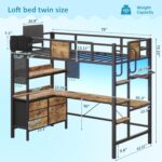 Loft Bed with Desk,Twin Loft bed with Desk & LED Lights and Charging Station,Bunk Bed with Desk & 5 Large Drawer Cabinets and 2 open Shelves,Loft Bed Twin Size with Safety Guard Ladder,Vintage Brown - Image 3