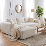 Shintenchi Boneless Couches for Living Room,Modular Sectional Sofa with 2 Cup Holders,Memory Foam Cloud Couch with L Shaped Oversized Chaise,No Assembly Needed Plush Corduroy Sofa,White - Image 4