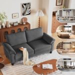 70" Sofa Living Room Couch, Velvet Deep Couches for Small Spaces, Mid Century Modern Loveseat with Storage Bag, Bedroom, Apartment, Office, Removable Sofa Cover Spring Cushions, Fast Assembly, Grey - Image 6