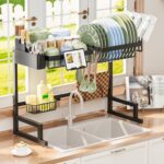 ADBIU Over The Sink Dish Drying Rack (Expandable Height and Length) Snap-On Design 2 Tier Large Dish Rack - Image 2