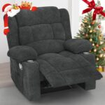 Recliner Chair for Adults, Oversized Fabric Manual Pull Tab Reclining Chair with Cup Holders, Minimalist Style Single Sofa for Living Room, RV (Grey) - Image 2