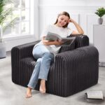 Hobestluk Single Sofa Foam Couch Sofa for Small Spaces Comfy Sofas with Removable Cover Furry Couch with Pillows for Living Room, Bedroom, Apartment, Office (Dark Grey, Standard) - Image 2