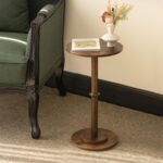 MaxSmeo Drink Table, Small Side Table for Small Spaces, Modern Round End Table with Fluted Wood Leg, Rustic Brown - Image 9