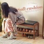 Shoe Rack Bench Entryway Bamboo Shoe Storage Bench with Leather Cushion 2 Tiers Shoe Rack Entryway Bench for Hallway, Living Room,Bedroom(Black Bench top+Brown Frame) - Image 5