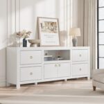 IDEALHOUSE Farmhouse TV Stand for 75/80 Inch TVs, 70" Long Entertainment Center with 6 Storage Drawers & Soundbar Shelf, White Television Consoles Stands for Living Room, Bedroom - Image 5