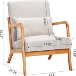 Mid Century Modern Accent Chairs Set of 2, Upholstered Corduroy Armchairs with Lumbar Pillows, Solid Rubberwood Frame for Living Room, Bedroom, Waiting Room, Beige - Image 3