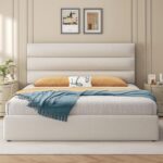 Lifezone Queen Bed Frame with Storage Drawers, Queen Size Platform Bed Frame with Velvet Upholstered Headboard, Metal Support, No Box Spring Needed, Noise-Free, Easy Assembly, Bedroom Furniture, Beige - Image 9