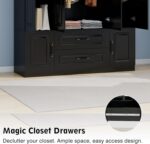 Wooden Armoire Wardrobe Closet：Modern Armoire Wardrobe Closet with 4 Doors, 2 Drawers and Hanging Rods for Tall Cabinet, Large Capacity Clothes Storage Cabinet for Bedroom Home, Black - Image 8