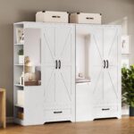 LIKIMIO Armoire Wardrobe Closet 70 Inches, Large Storage with Mirror, 2 Doors, Drawer, and Shelves, Modern Bedroom Freestanding Wooden Wardrobe Combination with Hanging Rail, White - Image 10