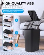 Bathroom Trash Can with Lid, 2 Pack 4 Gallons/15 Liters Garbage Can with Pop-Up Lid, Small Plastic Trash Can, Slim Trash Bin Waste Basket for Bathroom, Bedroom, Office, Living Room(Black) - Image 8